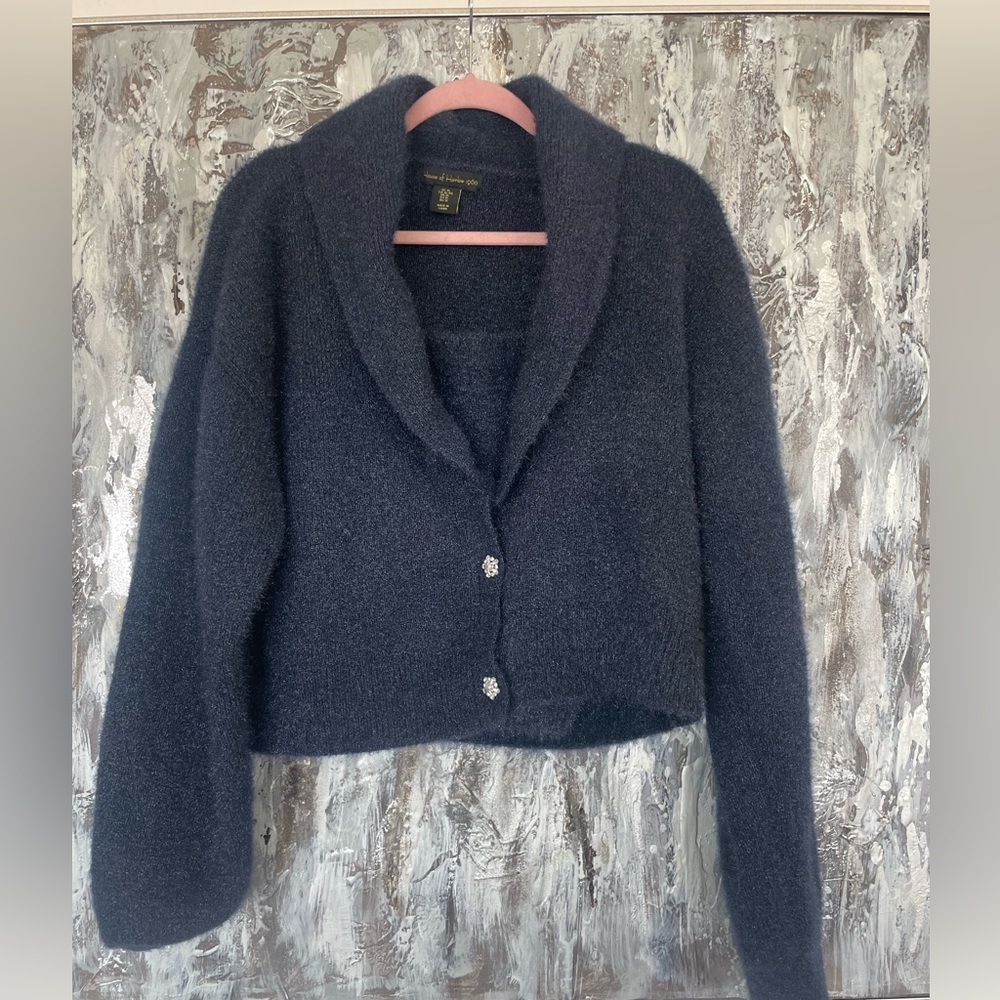 Women HOUSE OF HARLOW 1960 Sweater Set-Blue Shimmer Sparkle Cardigan Chunky-XL